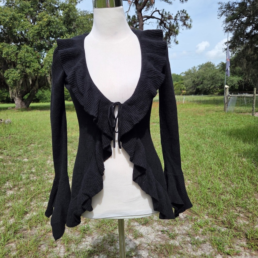 BEBE Cashmere Merino Wool Sweater Top Black Long Sleeve Fairy Goth Vintage Y2k S